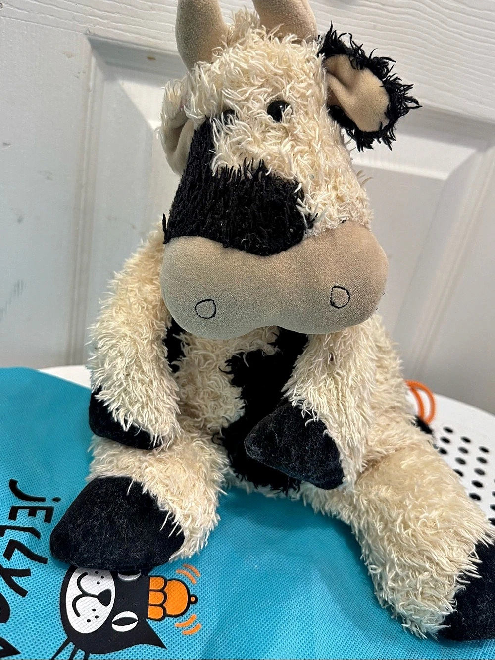 Jellycat Bunglie Cow Small Retired Discontinued Black & Cream Plush + Dust Bag